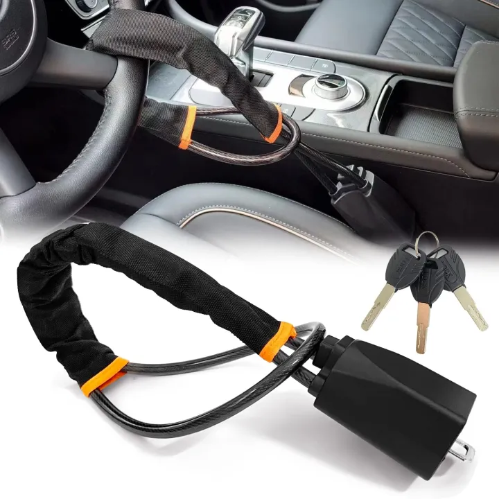 Vodreach steering wheel lock and keys on a car seat