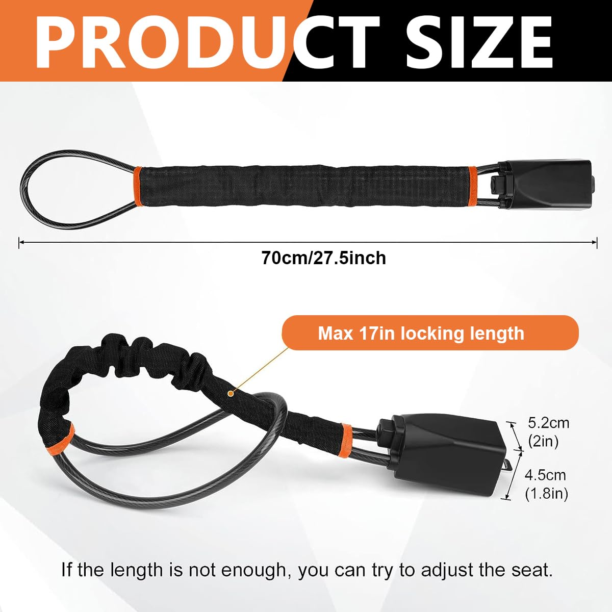 Vodreach size diagram — 70cm total, fits up to 17 inch wheels